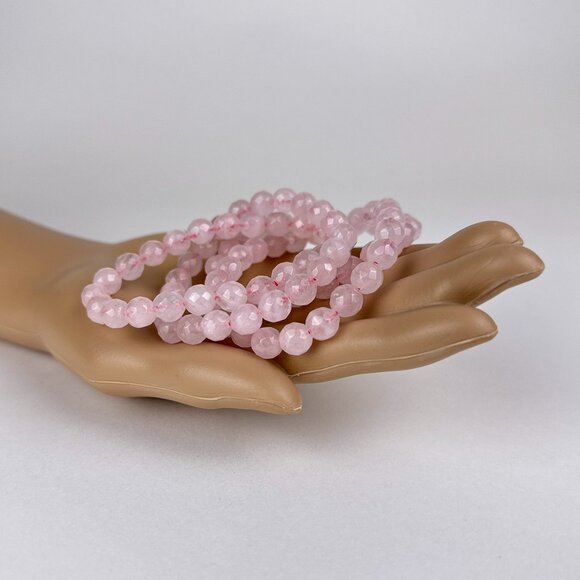One - Facet 8mm Rose Quartz Crystal Beaded Stretch Bracelet. - Picture 3 of 10